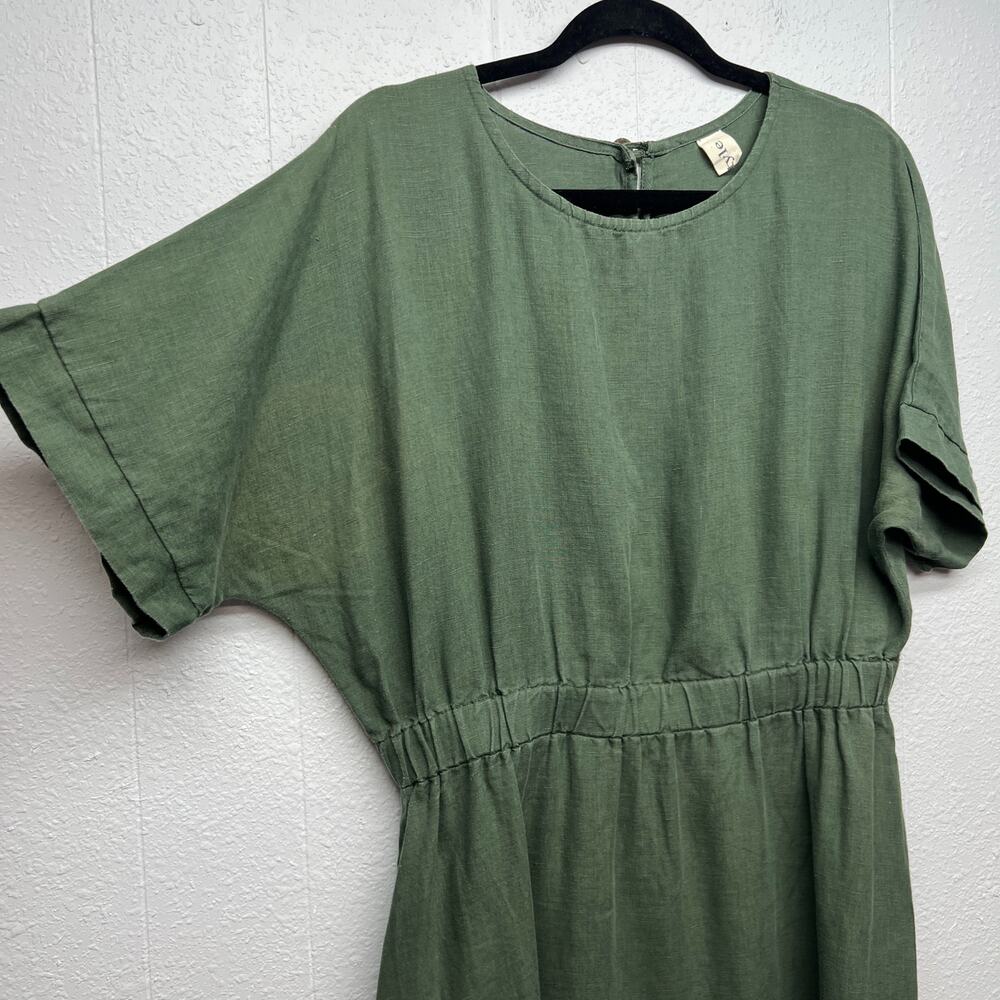 Ylistyle Linen Midi Dress Womens Large High Waist Pockets Beachy Coastal Resort - Picture 8 of 15